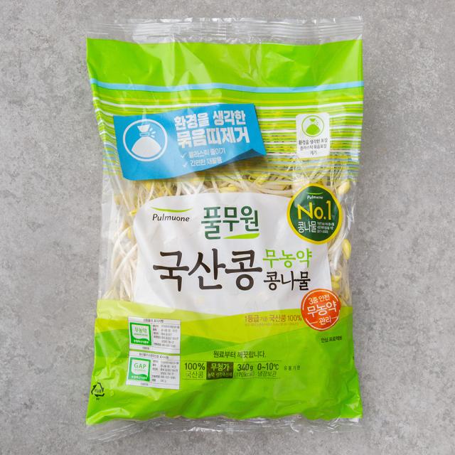 풀무원 무농약 인증 국산콩 콩나물, 340g, 1개