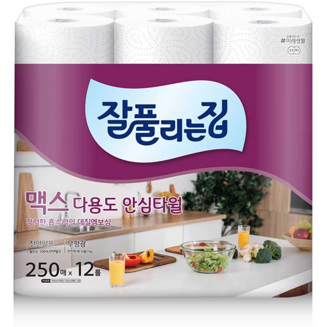 잘풀리는집 맥스 다용도 키친타올 250매, 12개입, 1개