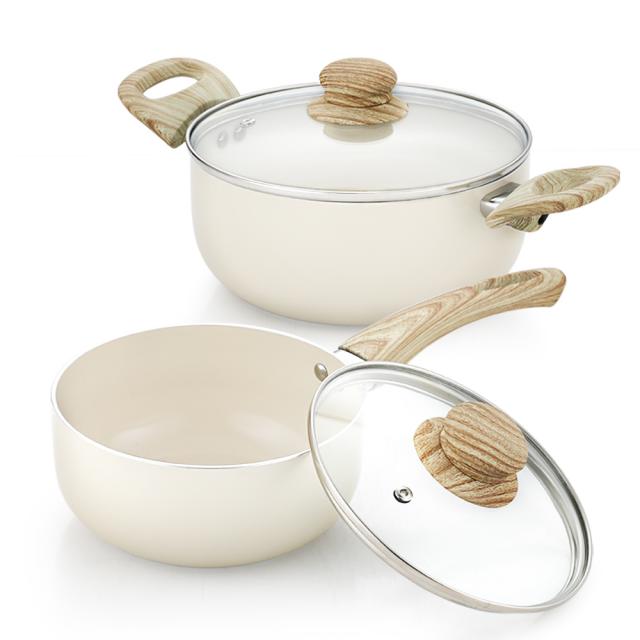퀸센스 로제 쿡웨어 냄비 2종 세트 크림 편수냄비 + 양수냄비