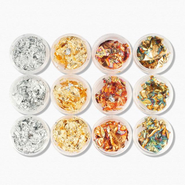 젤로젤로 젤네일 고급 자개 금박 은박 메탈릭 호일 네일 글리터 베이직 12종 세트, 1세트, 혼합색상