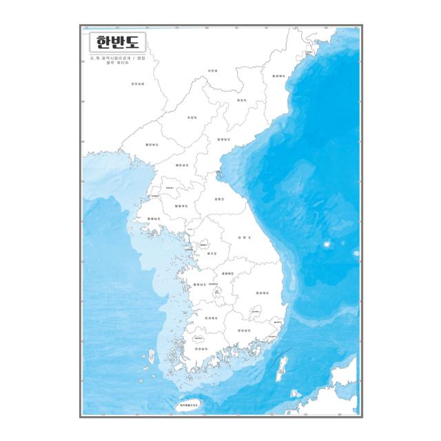 지도닷컴 한반도백지도 도광역시명칭 블루화이트 비코팅형 78 x 110 cm, 1개