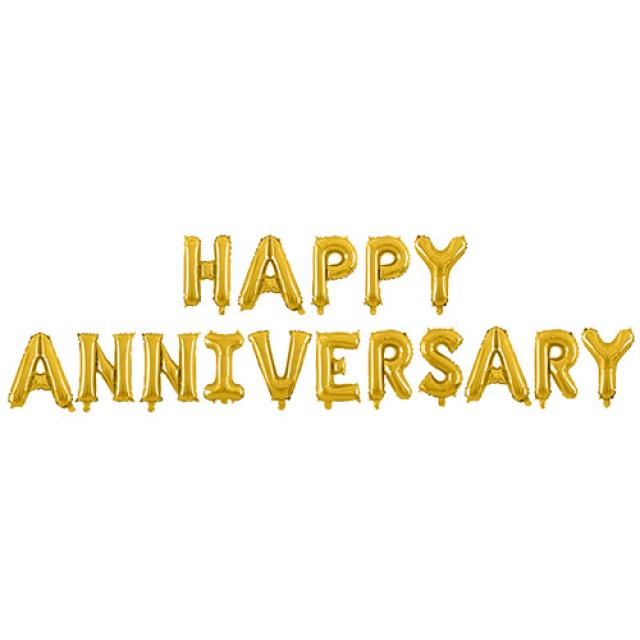 HAPPY ANNIVERSARY 결혼 기념일 알파벳 풍선, 골드, 1세트