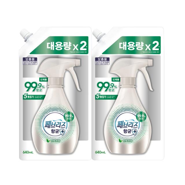 페브리즈 항균플러스 섬유탈취제 산뜻한향 리필 640ml 2개