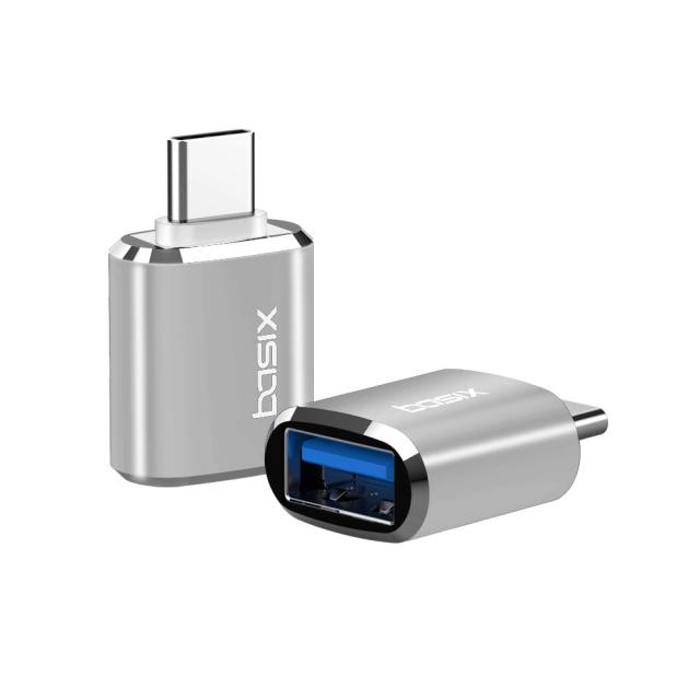 베이식스 C타입 to USB 3.0 변환 OTG 젠더 A30 2p, 메탈 실버