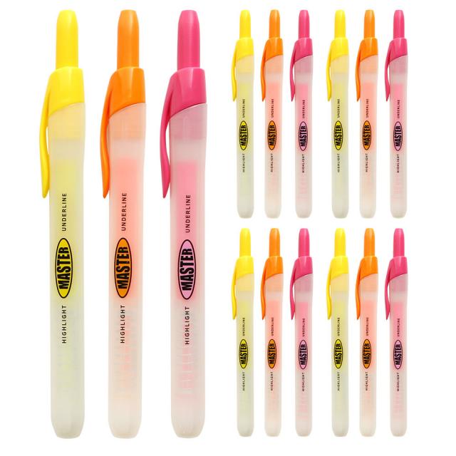 핑크풋 1000 마스터 노크 형광펜 3종 세트, 옐로우, 오렌지, 핑크, 5세트