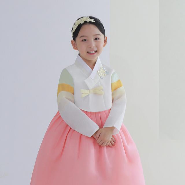 금동이 여아용 노랑 리본 한복 세트 AW117 + 복주머니