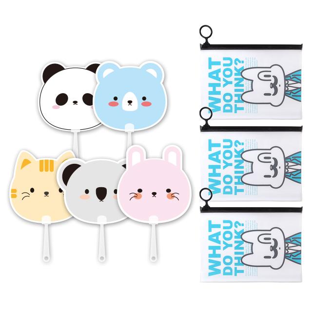 애니멀 프랜즈 부채 5p + 뭉크 지퍼백 스몰 3p 세트, 블루(지퍼백), 랜덤발송(부채), 1세트