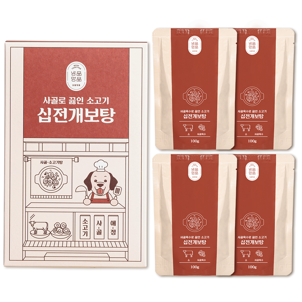 냥품멍품 강아지 십전개보 사골소고기탕 건강식 4p, 소, 400g, 1개