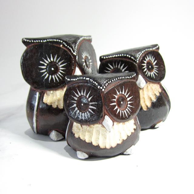 모이코 인디언 엔틱 원목 풍수 지혜 명예 부엉이 목각 3종 세트, 혼합색상