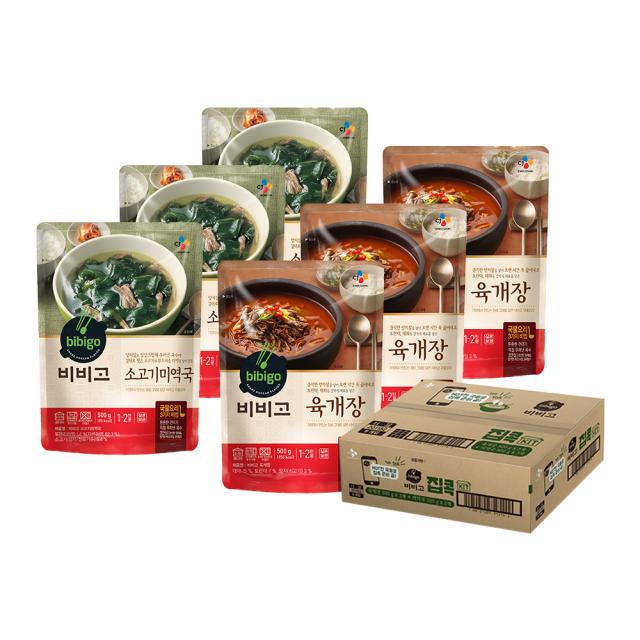 비비고 육개장 500g 3개 + 소고기 미역국 500g 3개, 6개