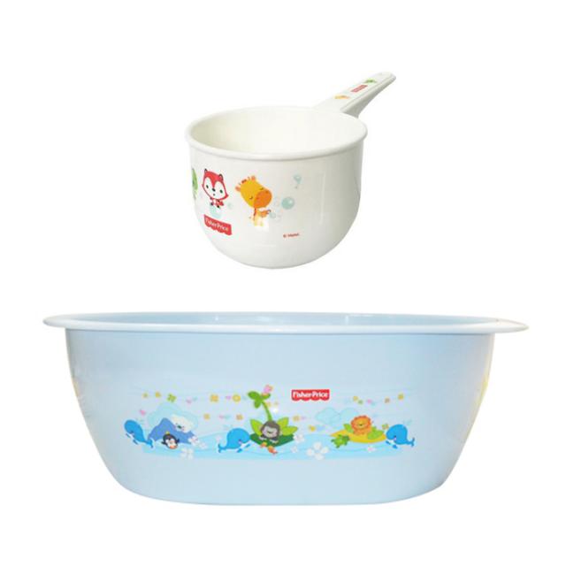 피셔프라이스 신생아욕조 + 목욕바가지 블루 욕조 