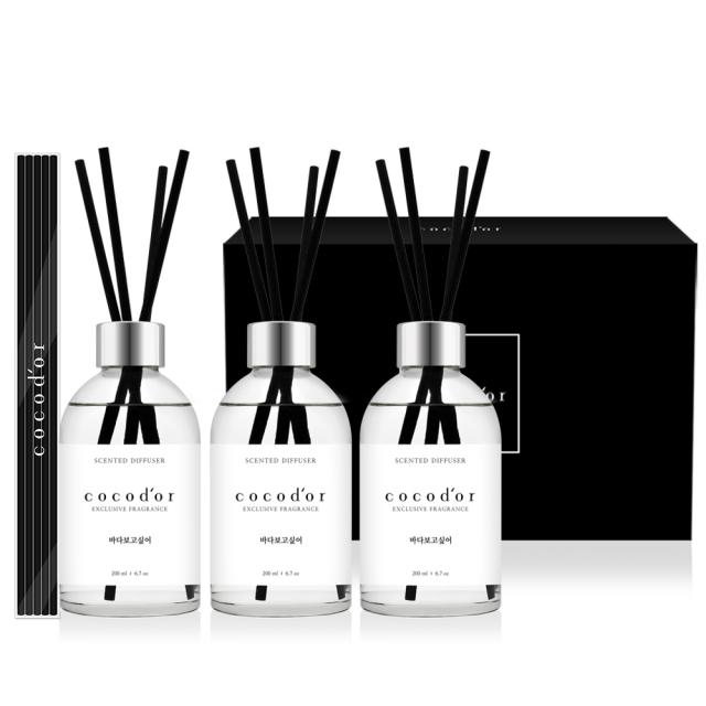 코코도르 화이트라벨 디퓨저 200ml x 3p + 리드스틱 20p 선물세트, 1세트, 바다보고싶어