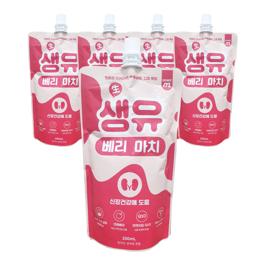 마이베프 반려동물 생유 베리 마치 신장건강 펫밀크 200ml, 크랜베리맛, 5개