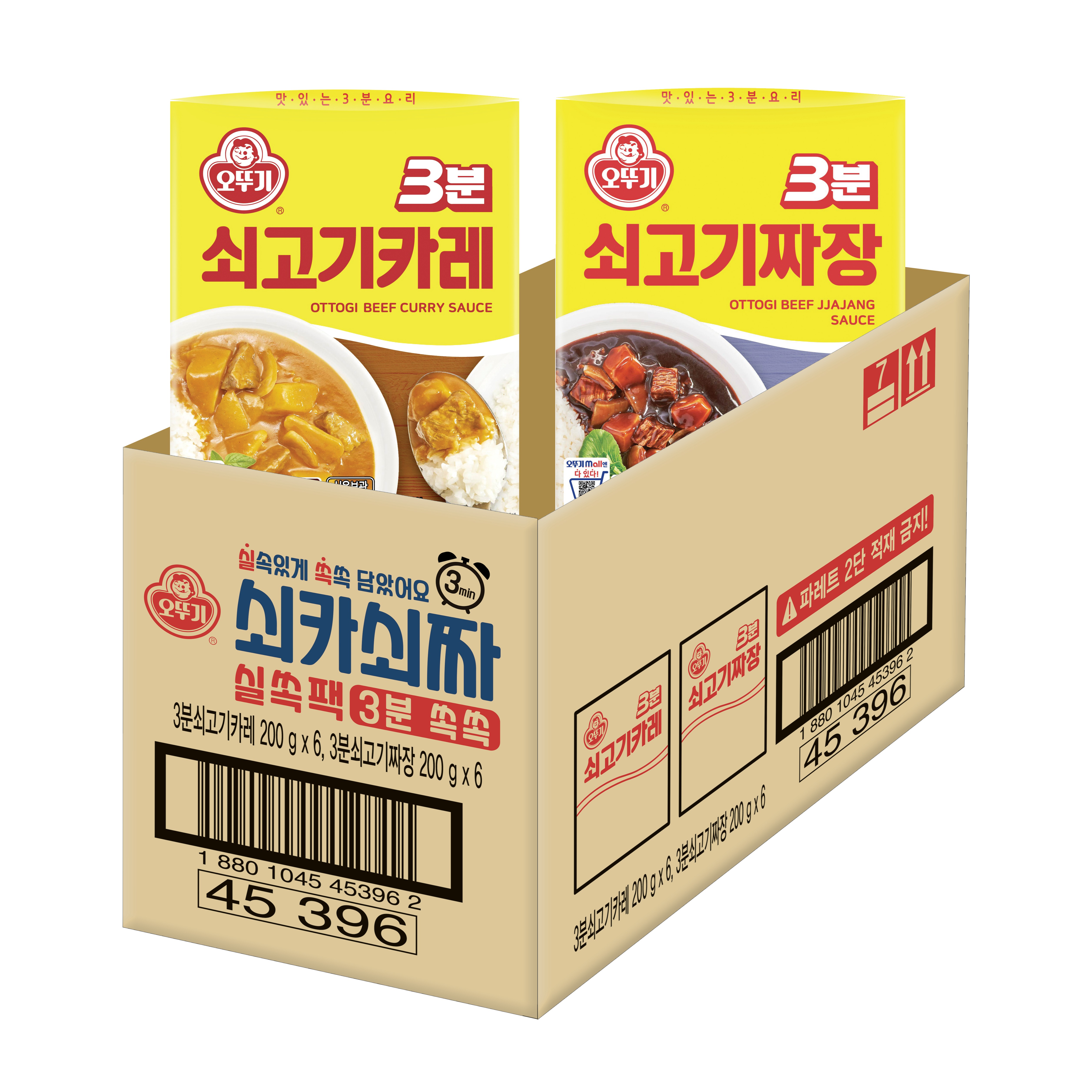 오뚜기 쇠카쇠짜 3분 실쏙팩 3분 쇠고기카레 200g x 6p + 3분 쇠고기짜장 200g x 6p 세트, 1세트