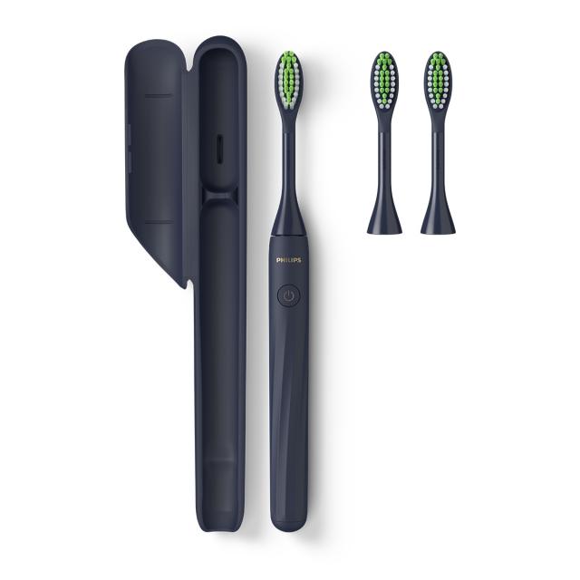 필립스코리아 원 전동칫솔 배터리 모델 미드나잇 블루 + 칫솔모 2p 세트, HY1100/04