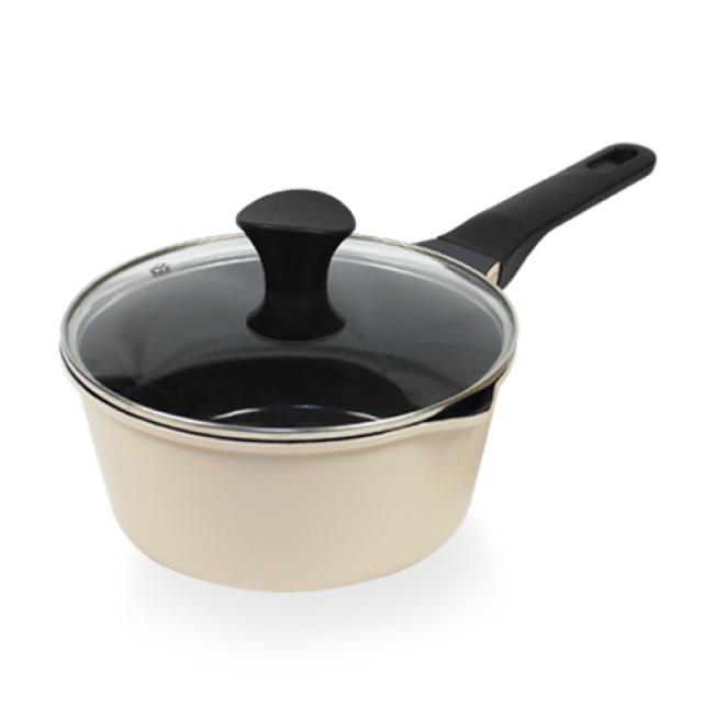 키친아트 모던베이지 IH 프리미엄 쿡웨어 편수 냄비, 베이지, 18cm