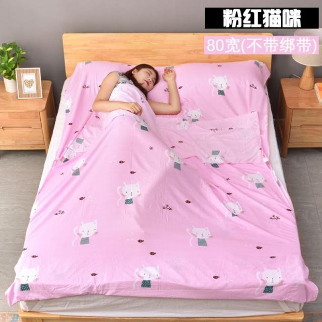 여행용 침대칸 더러운 침낭 두툼 방진 시트 밀착 이불커버 스킨 휴대용 단인소 신선, 분홍 고양이 80와이드 기차 침대 R