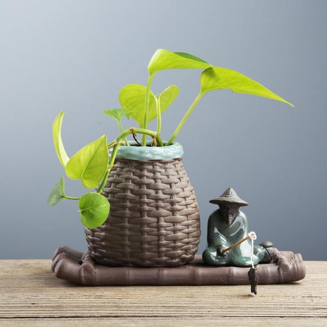 혀니마켓 자게화병 수배 유리병 꽃병 투명하고 작다 중 진열 장식품 수양 그릇 어화 도합 기르기 화분 용량, 대나무 뗏목 물고기 블루 _강태공 신