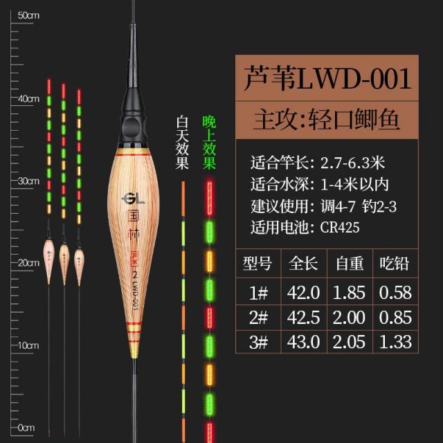 갈대찌 밤낮으로 투웨이 하이 예민 야광 전자찌 낚시 붕어찌 가볍다 입 숏 부서진 눈 부표 3522612565, 2번 /중간사이즈 한개 구매하면 3, 국림 LWD-001 가벼운 붕어 11