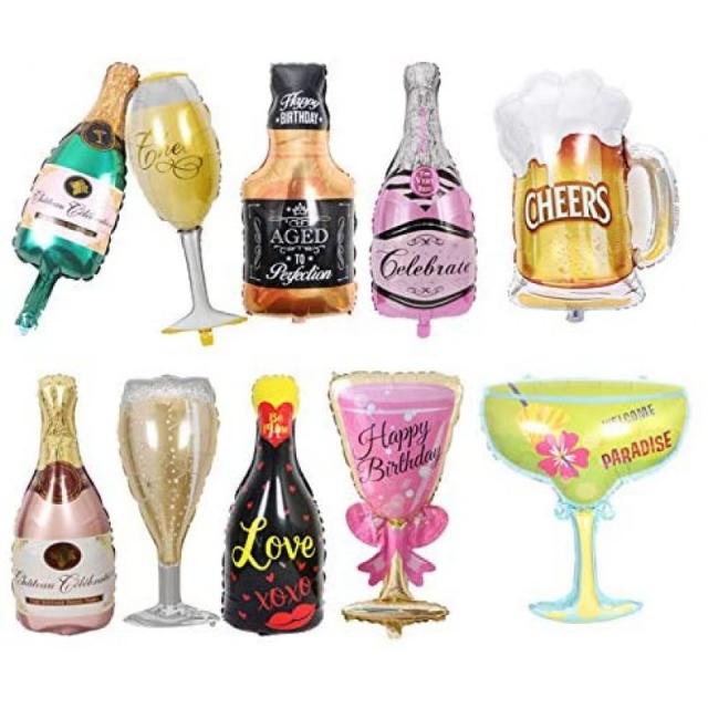 12PCS 알루미늄 호일 헬륨 마일러 풍선 샴페인 병 고블렛 수소 위스키 맥주 컵 풍선 생일 졸업 기념 결혼식에 다발성 파티, 단일옵션