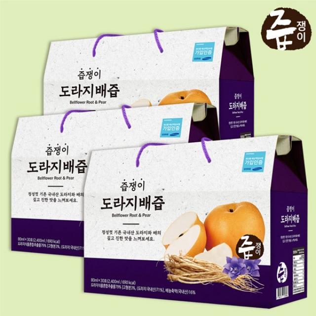 즙쟁이 도라지배즙 3박스 90포(null), 3박스(90), 1포: 80ml