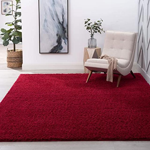 Tayse Alana Red 3x5 Shag Rectangle Area Rug가 기숙사 어린이 아기 또는 보육실 용 - 과도기적 견고 (Red 3'3'' x 4'11''), Red, 3'3'' x 4'11'', Red, 3'3'' x 4'11''