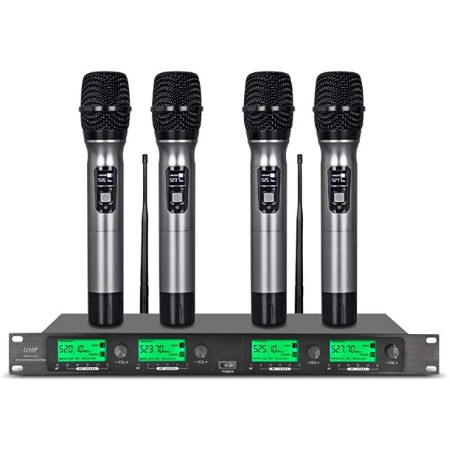 무선 마이크로폰 시스템 프로 오디오 UHF 4 채널 마이크로폰 4 핸드헬드 노래방 DJ 마이크 노래방 시스템 전체 금속 노래방 시스템 교회 연설회 웨딩 파티, 상세페이지 참조