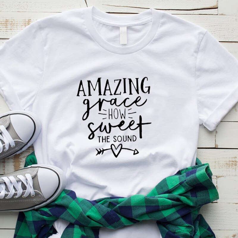 놀라운 그레이스 얼마나 달콤한 소리 여성 셔츠 ulzzang christian tshirt 캐주얼 코튼 티셔츠 여성 주의자 streetwear 탑스 드롭 선박