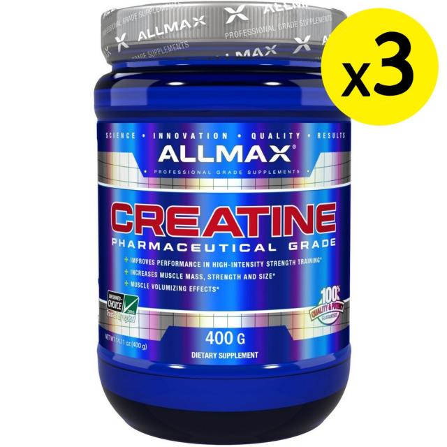 [미국직구]ALLMAX Nutrition 크레아틴 파우더 100% 순수 미분화 크레아틴 일수화물 약전 등급 크레아틴 14.11oz (400g) 3개, 선택, 상세설명참조