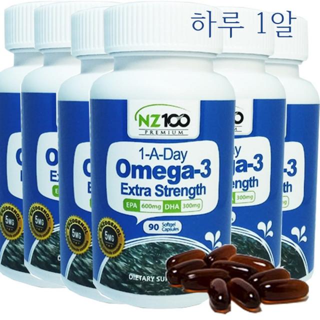 NZ100 뉴질랜드 오메가3 원어데이 엑스트라 스트렝스 소프트젤캡슐 90caps 6통, 90캡슐, 1정당 피쉬오일 오메가3 1200mg