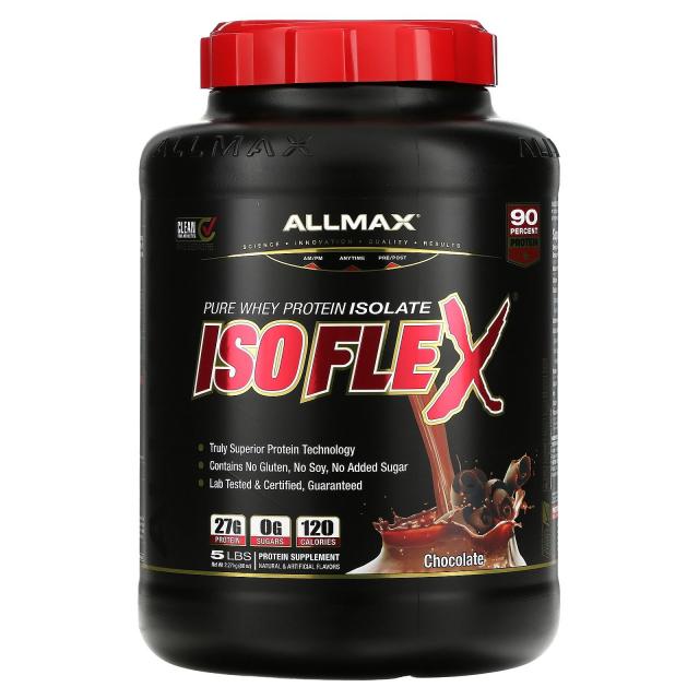 ALLMAX Nutrition Isoflex 100% 초순도 분리 유청 단백질 (WPI 이온 입자 필터) 초콜릿 맛 2.27kg (5lbs) 2팩, 단일상품