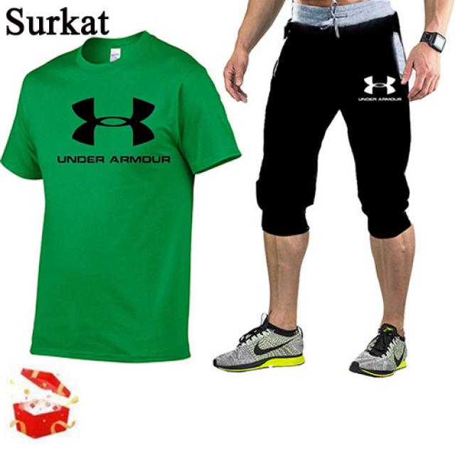 Surkat 남자 반팔티 under armour 반팔반바지세트 새롭다 헬스반팔 + 운동반바지 +선물