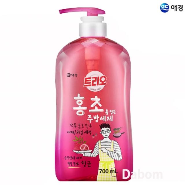 다봄마켓 [애경 트리오]야채 과일 세정ok~홍초를 담은 주방세제 용기형 700ml, 1개