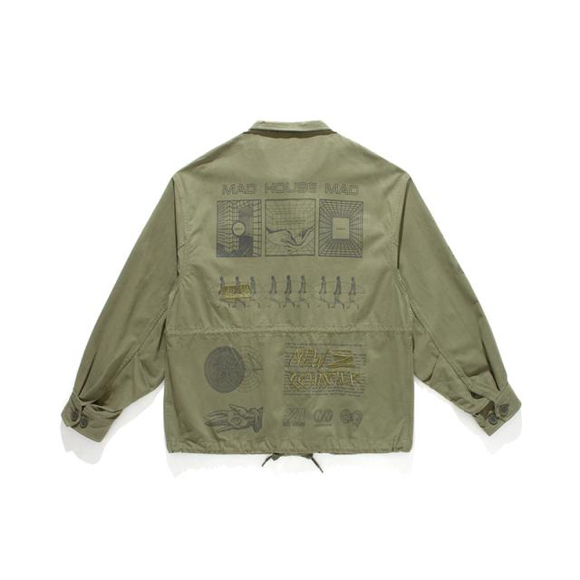 규성 캐쥬얼재킷옷 캐쥬얼재킷룩 블레이저자켓 레저자켓 NOTHOMME 드랜드 다포켓 뒤 만폭 인쇄 자수 M65 카고 카라넥