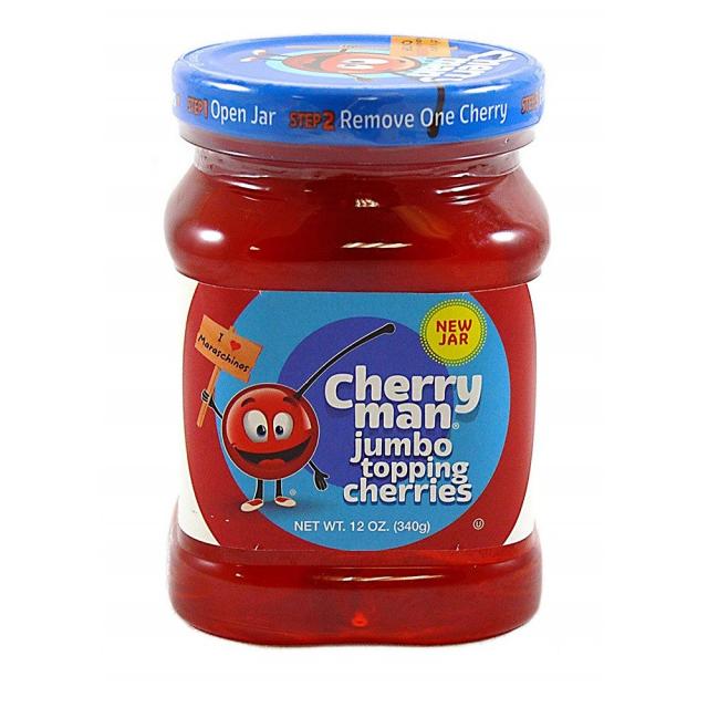 CherryMan Jumbo Topping Cherries No Stems 체리맨 점보 토핑 체리 줄기 없음 12oz, 1개