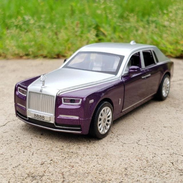 롤스로이스 Rolls-Royce Phantom 1대32 합금 다이캐스트 자동차모형 라이트 및 사운드 풀백 기능 미니카 피규어 선물, 보라+실버