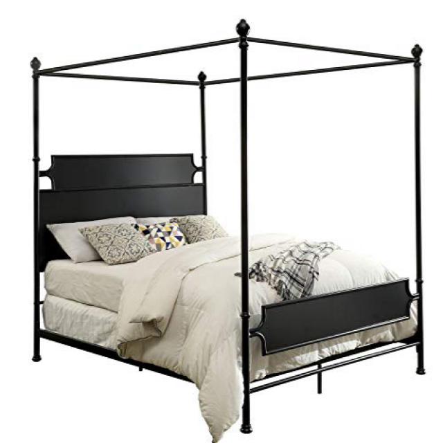 Benzara BM182964 Transitional Style Metal King Bed with Canopy Black Benzara BM182964 과도기 스타일 메탈 킹 사, nullSET