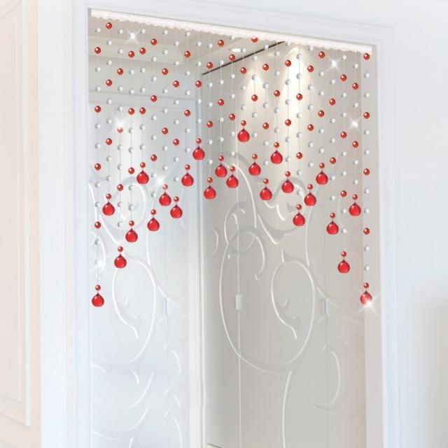 크리스탈비즈발 문발 자 칸막이 커튼 무타공 가정용 응접실이 있다 현관 화장실 맞은편 집 걸이 장식 4607292078, 레드 _투명
