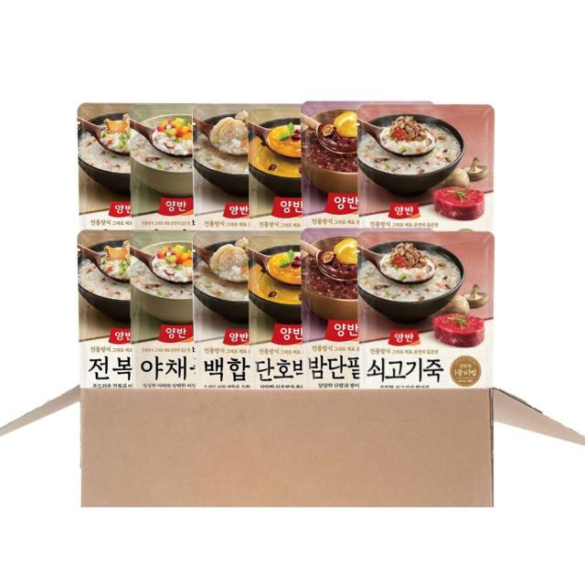 동원 파우치죽 전복죽 2개 + 쇠고기죽 2개 + 단호박죽 2개 + 밤단팥죽 2개 + 백합죽 2개 + 버섯야채죽 2개, 1세트