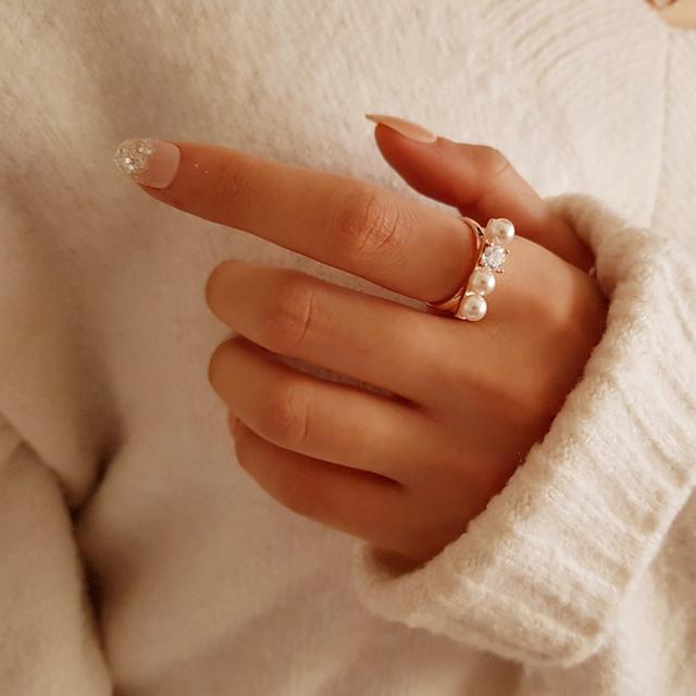 원하다 여성스러운 진주 앤 큐빅 우아한 포인트 반지