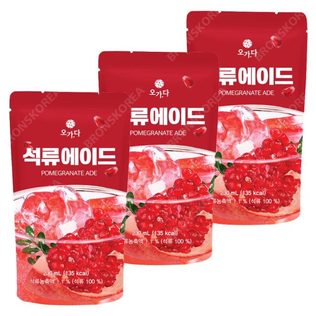 웰그린 오가다 석류에이드(230ml X 10개)-3개(총 30개) 편의점 아이스 음료 파우치, 단일상품