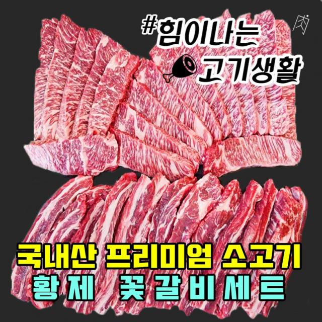 [힘이나는 고기생활] 국내산 프리미엄 1등급 소고기 구이용 황제 꽃갈비 세트 백화점남품용, 1) 황제꽃갈비세트A (500g-꽃갈비살+늑간살)