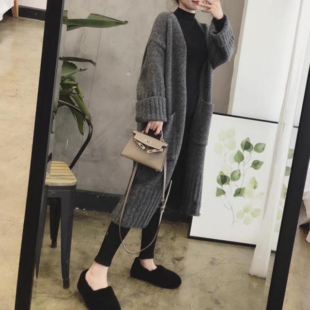 롱롱가디건 소매 두꺼운 큰주머니 사모님 코디 니트 소재