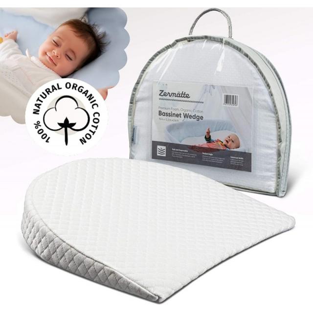 Zermätte Bassinet Wedge Pillow for Reflux Baby Sleep- 유아 및 신생아 산통 및 혼잡-미끄럼 방지 바닥, 단일상품