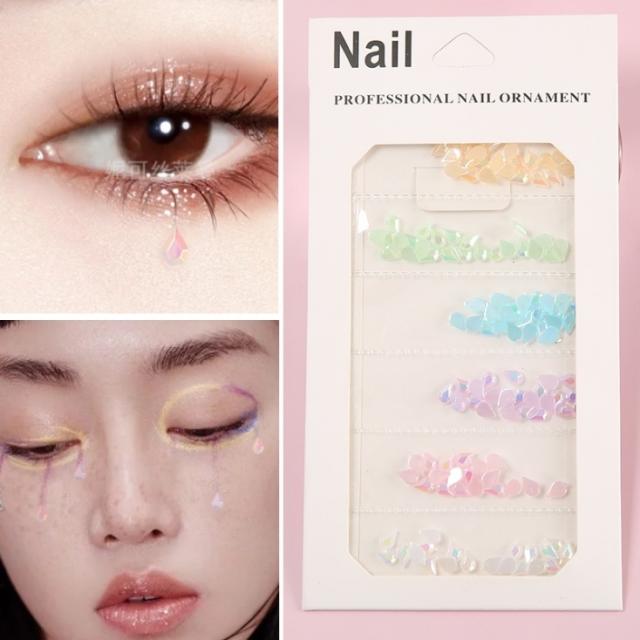 엘네티 글리터 색조메이크업 눈초리 스티커 별 눈물 사마귀 첩 라이크 무대 화장함 선명한 규빅 펀치크 장식, E50- 플랫 젤리 물방울 규빅 (금
