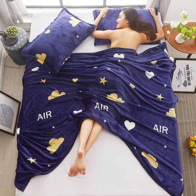 무릎담요 산호 모직 담요 침대매트리스 깔기침대 두꺼운 보온 침대시트 기모 겨울용 작은이불 한벌 플란넬, C08- 연애