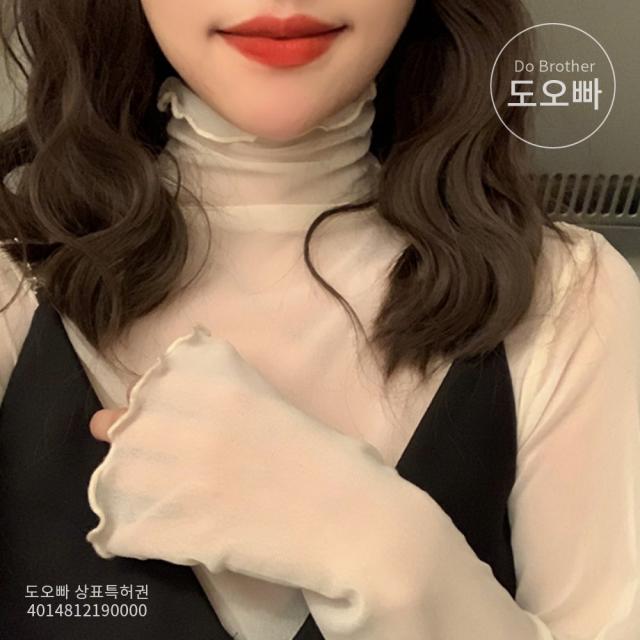 도오빠 여성 폴라티 목폴라 시스루 셔링 프릴 여자폴라티 목티 긴팔티 하이넥 20대 30대 패션 데일리 캐주얼 스타일리쉬