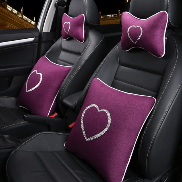 폴크스바겐 산타나 랑 히 파인 폴로 보 자 속히 달려라 베개 사이다 머리 침 차 쿠션 시트, 로맨스 보라색 사랑하트 4종