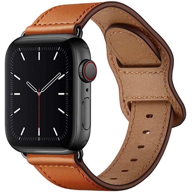 애플워치 시리즈 6 5 4 3 2 1 SE 42mm 44mm 브라운 밴드와 블랙 어댑터가 호환되는 iWatch Band 44mm 42mm Genoine Leather Replacement Band Strap과의 호환성, 상세페이지 참조, 상세페이지 참조