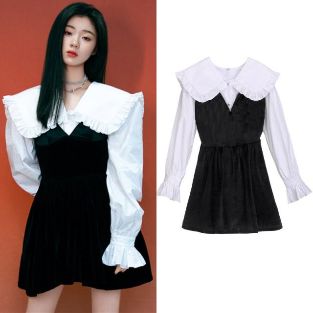 프릴셔츠 중국 안녕 목소리에 의존하다 순 같은스타일 페플럼 학원 무드 인형 허리보정 보여 슬림 검정치마 3138695529